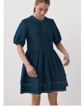 &daughter Esther Organic Cotton Hemp Raw Edge Denim Mini Dress UK8 | US4